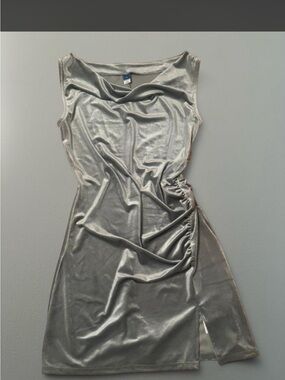 Old Navy Silver Sleeveless Velvet Midi Dress with Side Ruching